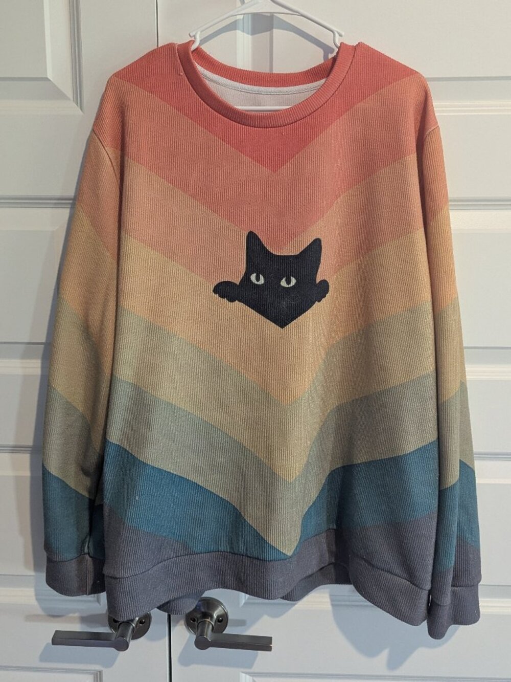 Sunset Ombre Striped Sweatshirt with Cat Graphic - 3X